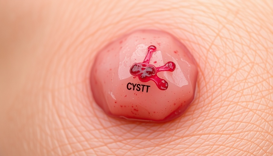 Close-up of a skin cyst, highlighting cyst removal, with text overlay.