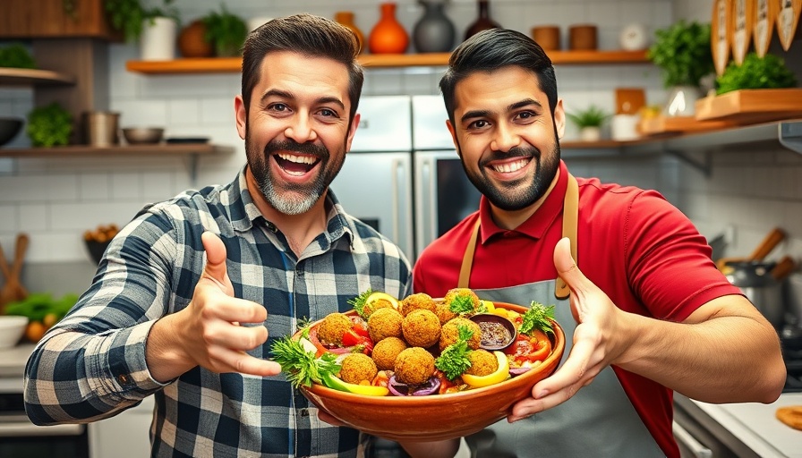 High protein falafel mezze bowl presented in a vibrant kitchen setting.