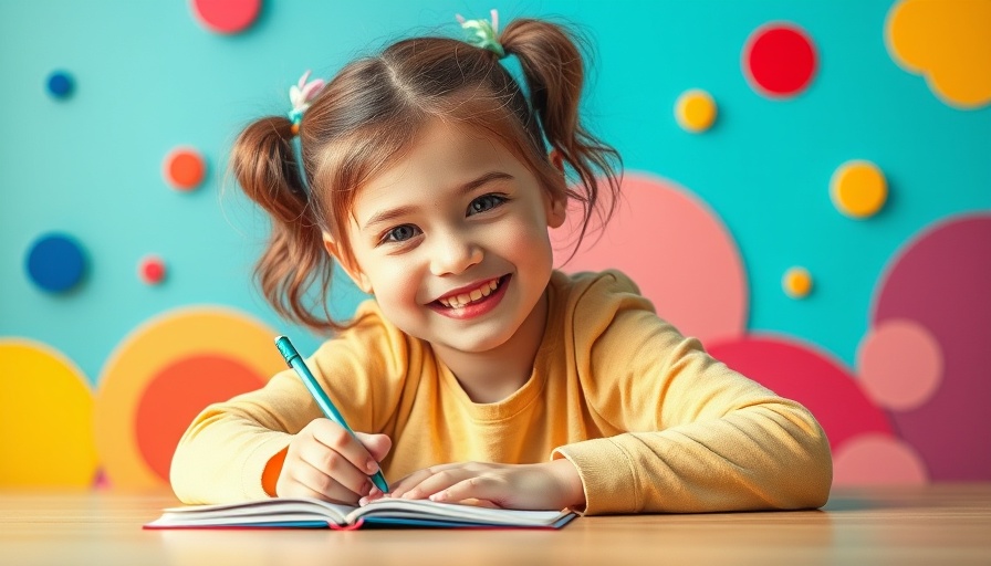 Youth Mental Health Advocacy: Young girl smiling while writing with colorful background.