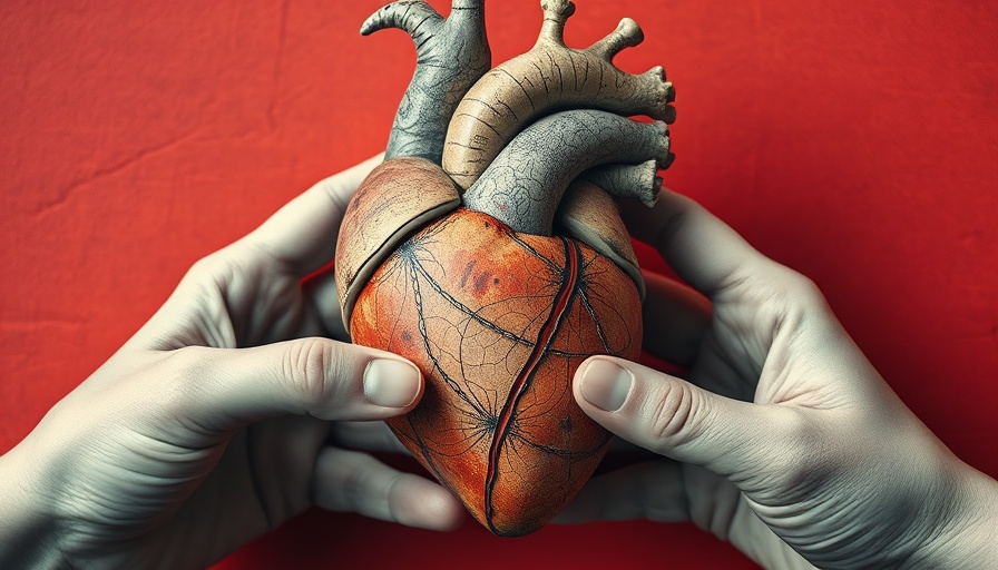 Surreal heart held by hands in art style for Heart Biological Age Assessment.