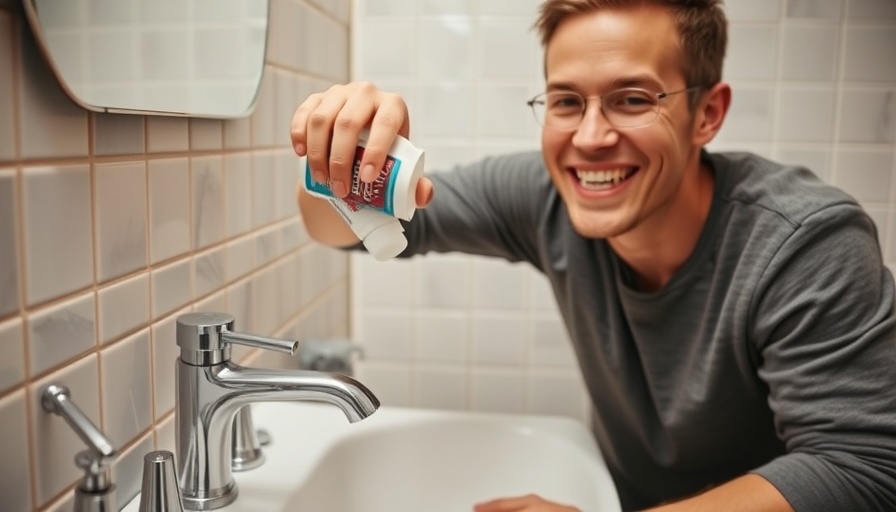 Creative toothpaste hack using soap dispenser in bathroom.