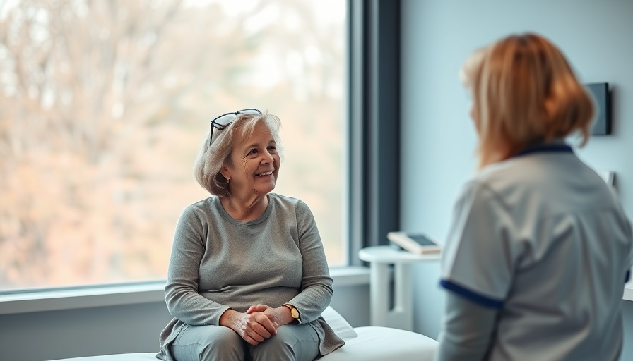 Healthcare access discussion in clinic room with nurse.