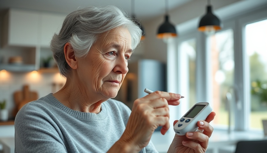 Older woman checking blood sugar related to forever chemicals and diabetes risk.