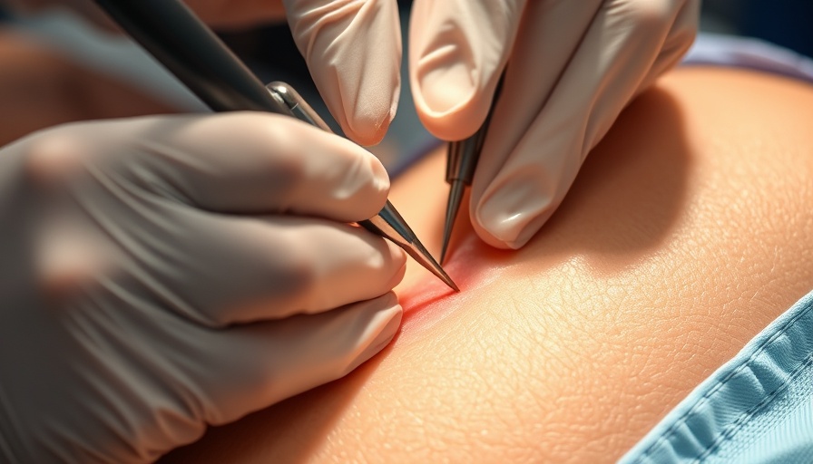 Professional rash treatment process with surgical tools and gloves.