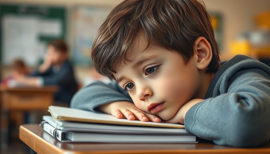 Thoughtful boy in classroom setting, relating to parenting multiple kids with mental health challenges.