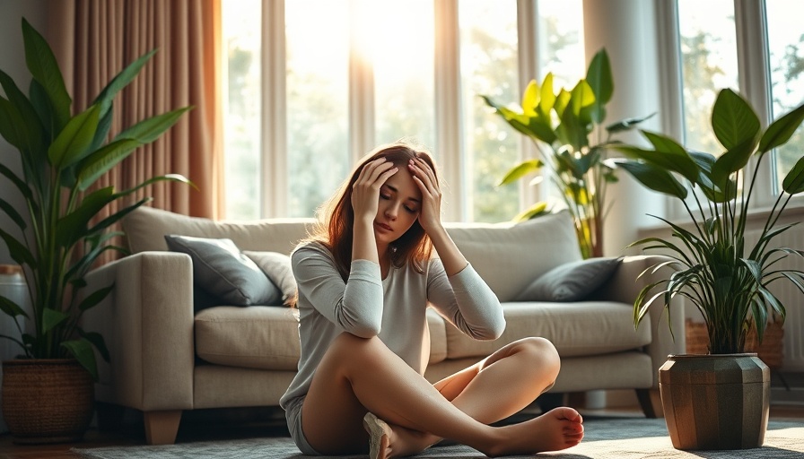 Tired woman showing signs of nutrient deficiency in sunny living room.