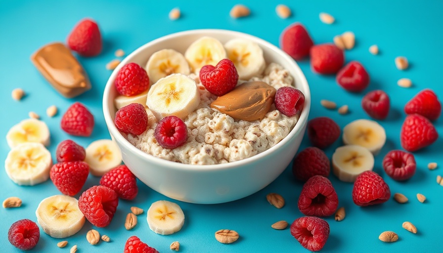 Nutritious oatmeal with fruits and peanut butter, superfoods for energy boost.