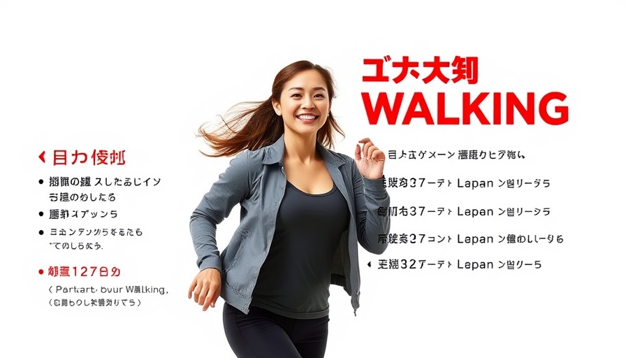 Energetic woman demonstrating Japanese interval walking workout instructions.