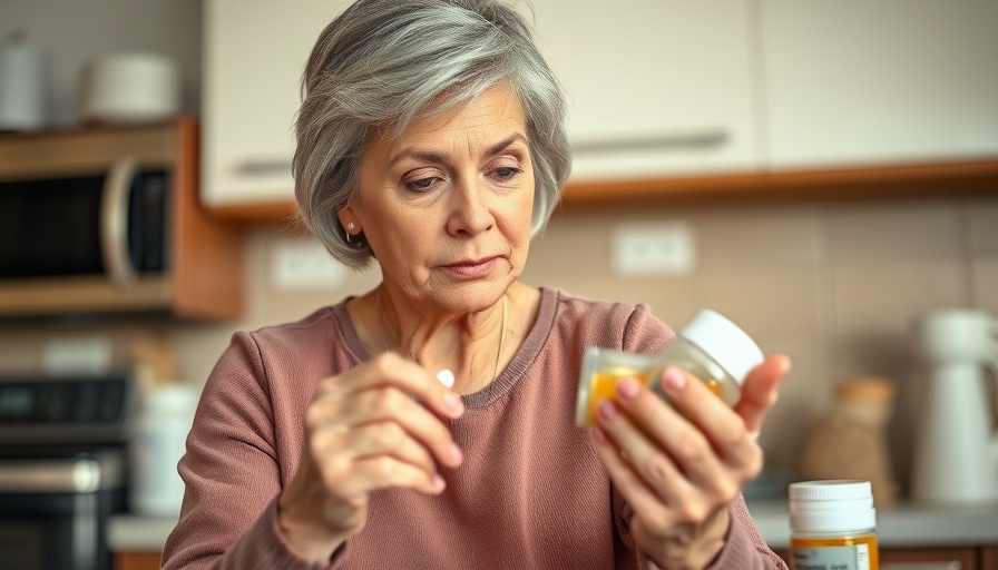 Mature woman arranging pills in kitchen, focusing on best time to take Lexapro for anxiety.