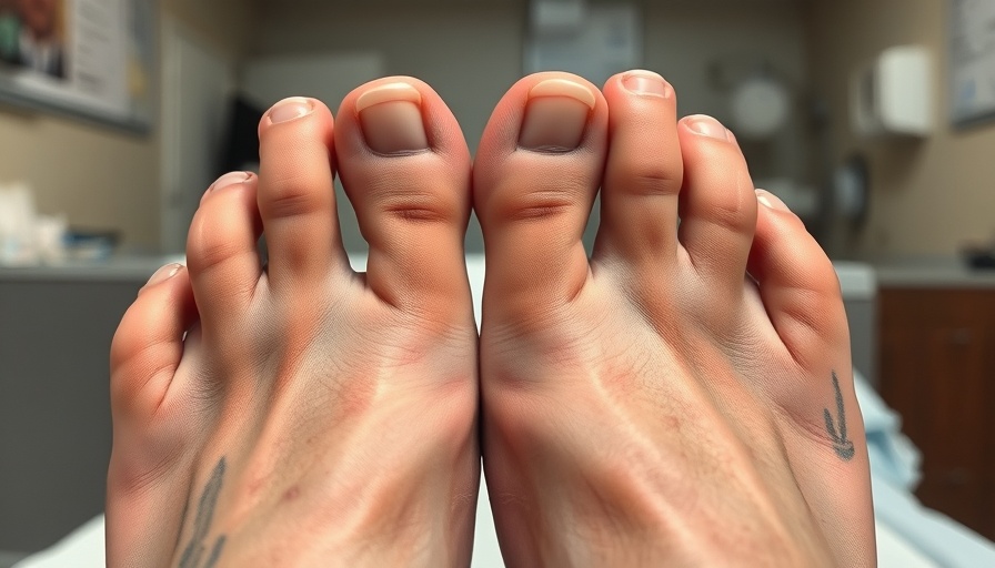 Close-up view of toes with rare toe condition marked with ink.