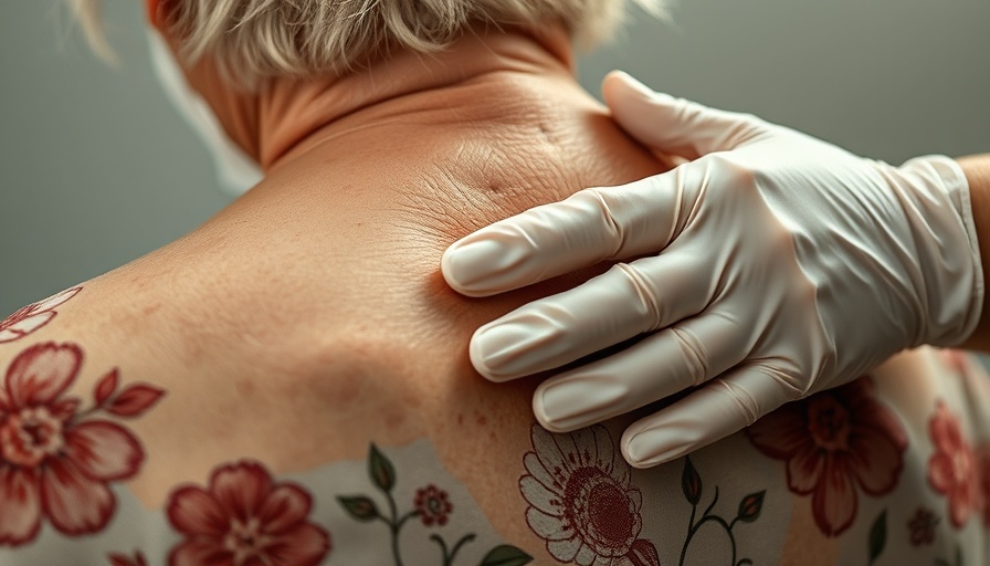 Gloved hand treating blackheads on the back, medical setting.