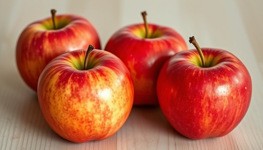 Fresh apples depicting health benefits of eating apples on wooden surface.