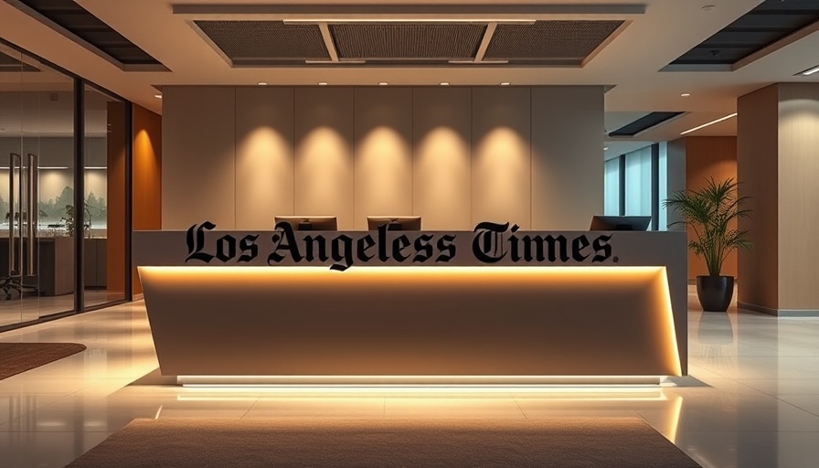 Modern Los Angeles Times reception desk in a warm office setting.