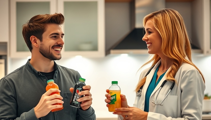 Discussion on energy drink consumption in a modern kitchen.