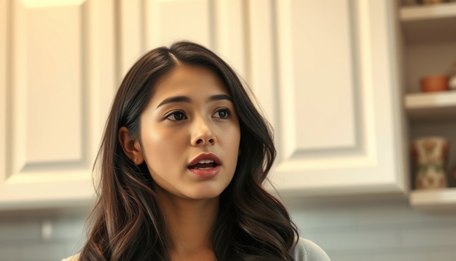 Young woman discussing bad breath warning signs indoors.
