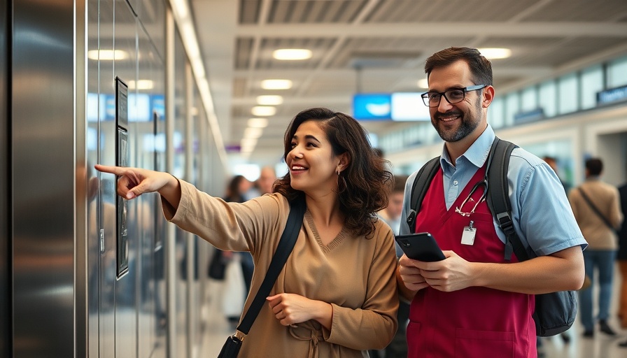 Foot health tips at a busy airport terminal with engaging interaction.