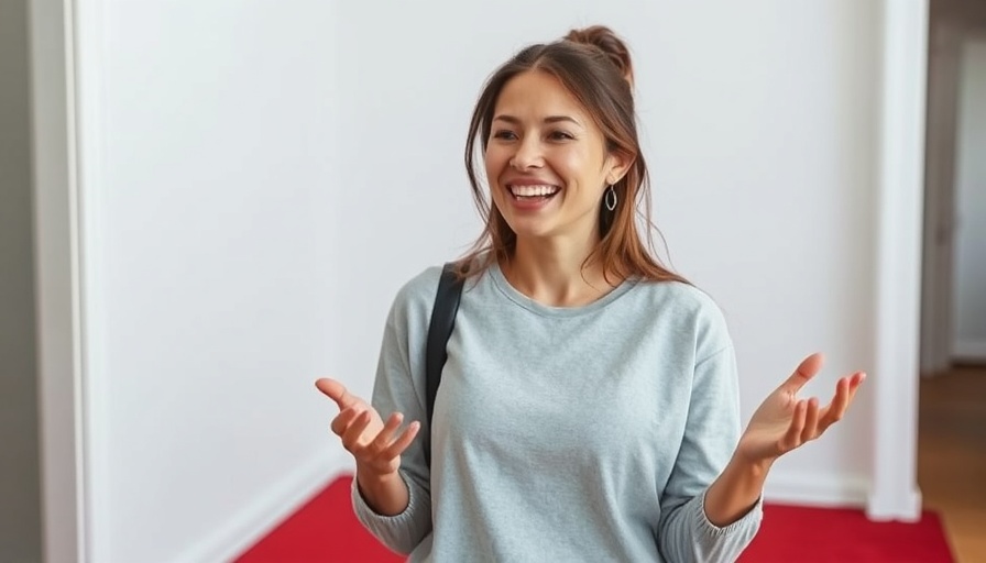 Casual woman discussing the FB Shift fitness program in a bright room.