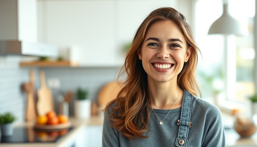 Impact of Sisterly Bonds on Mental Health: Young woman smiling in kitchen.