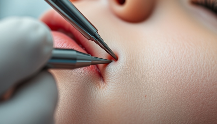 Close-up comedone cleanup with precision tools.