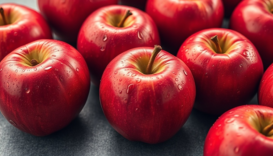 Vibrant red apples with water droplets promoting healthy eating with apples.