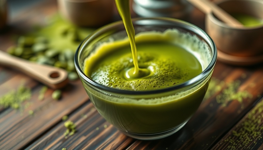 Matcha being poured, focusing on matcha skin health benefits.