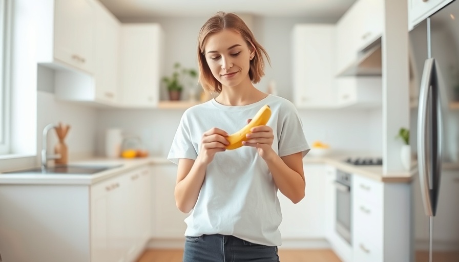 Healthy eating and children concept with woman in kitchen peeling banana.