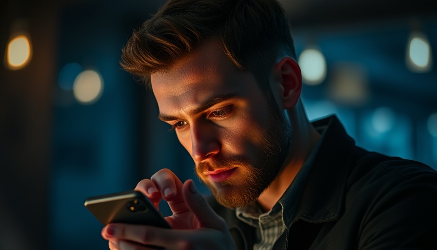 Contemplative man holding phone, highlighting resilience in wellness.