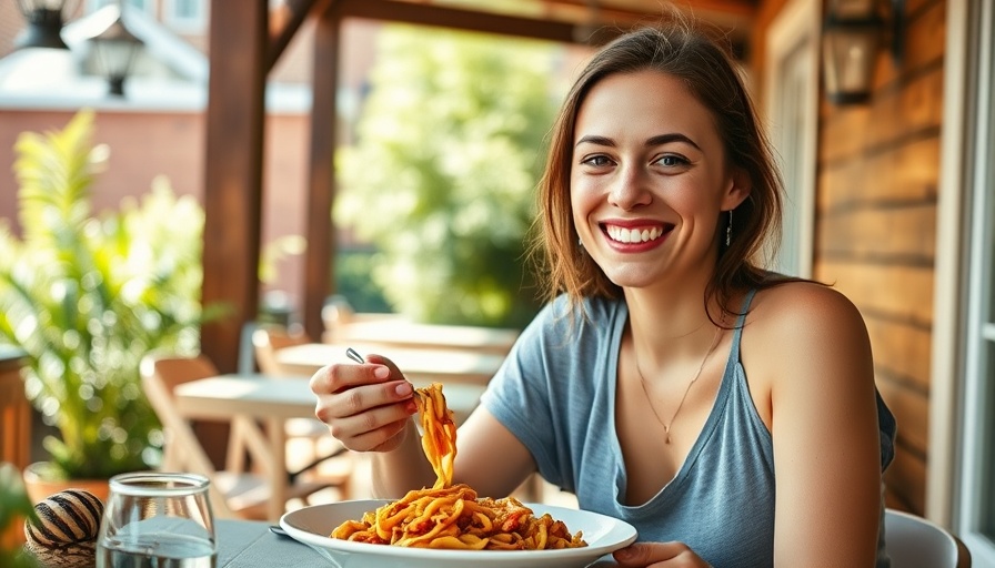Healthy eating in the Hamptons, woman dining outdoors.