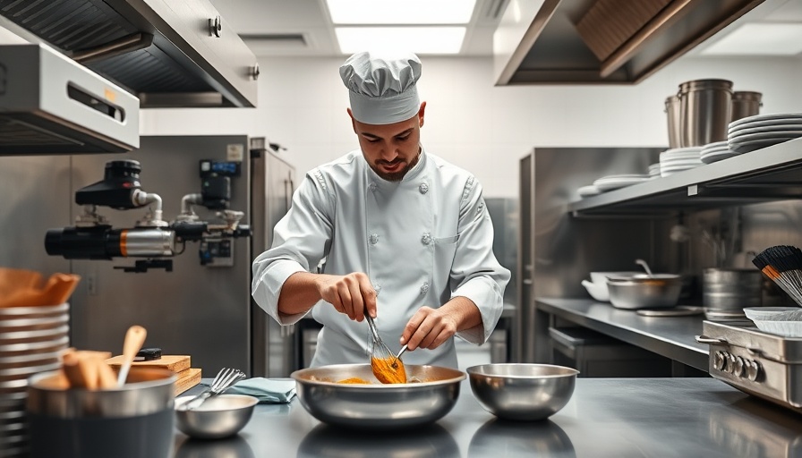 Chef using adaptive cooking tools in a professional kitchen.