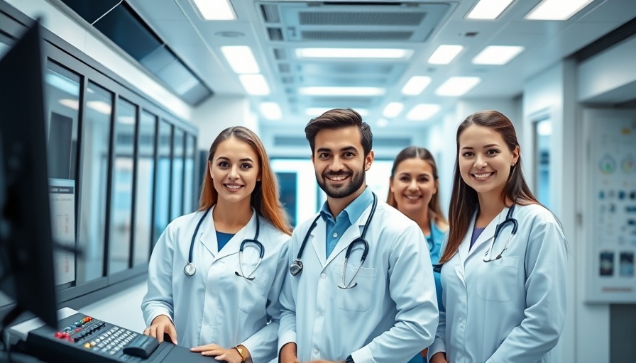 Health wellness professionals in futuristic hospital setting.