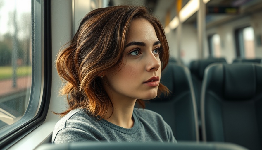 Contemplative young woman on train thinking about self-talk mental health.