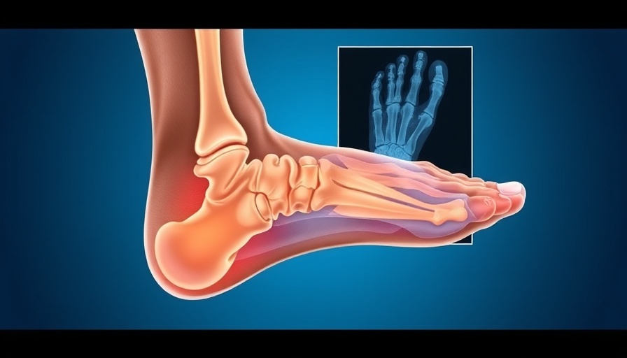 Foot pain relief illustration with X-ray and professional explanation.