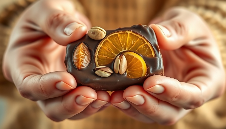 Close-up of healthy chocolate orange snacks with pistachios.