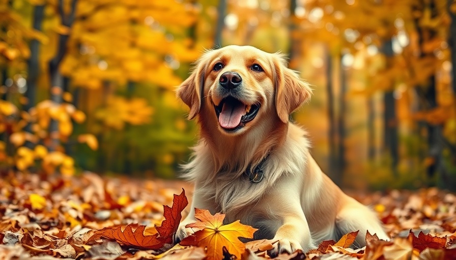 Golden retriever holding autumn leaves in forest, 'Why Is My Dog Eating Leaves?'