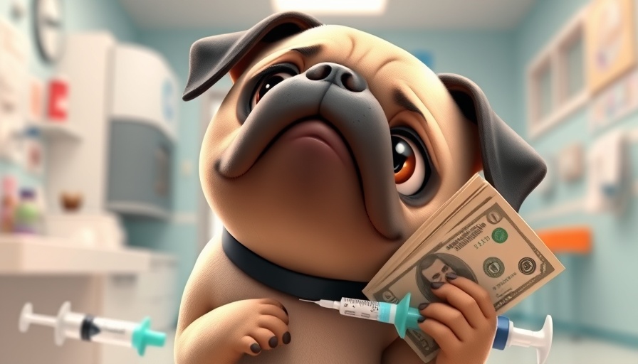Adorable pug with money and syringe relating to puppy vaccinations cost in 2025.