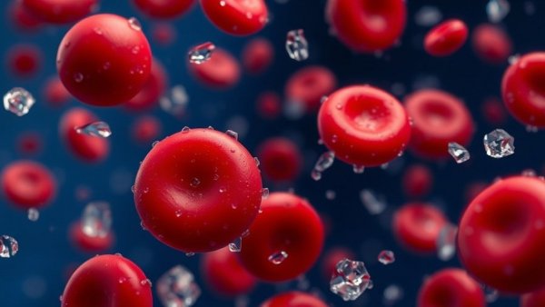 Red blood cells and sugar crystals representing desert berry diabetes treatment.