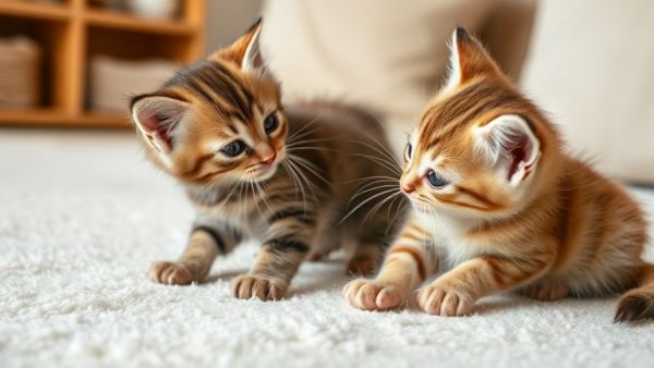 Playful kittens in a cozy home environment.