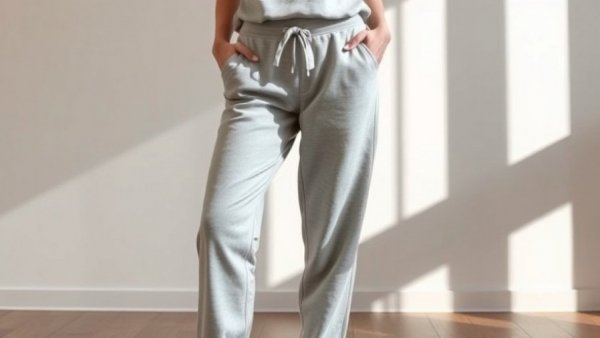 Woman wearing best sweatpants for women, light grey casual style.