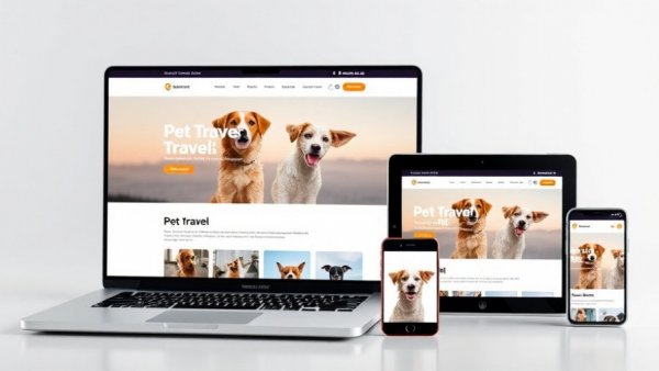 Responsive website design showcasing tips for safe travel with your dog on various devices.