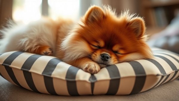 Peaceful Pomeranian sleeping, potential aid with natural supplements for allergies.