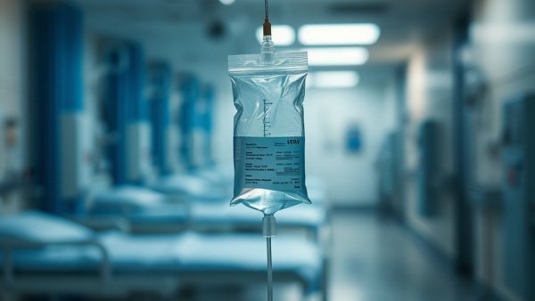 Medical IV bag in hospital. Importance of medical supervision in detox.