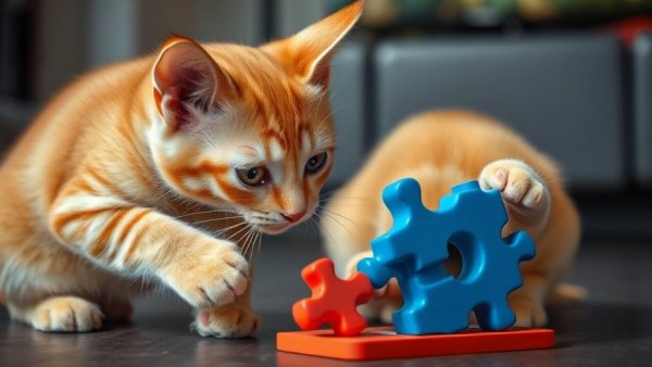 Curious cat engaging with a food puzzle, illustrating benefits for cats.
