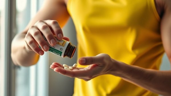 Fit person pouring pills from a bottle for muscle preservation during weight loss.