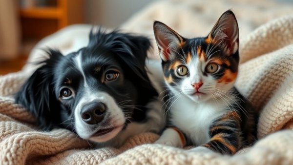 Dog and cat relaxing together in cozy setting, Dog Training Insights.