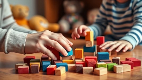 Parent and child play with wooden blocks, alternative autism therapies review.