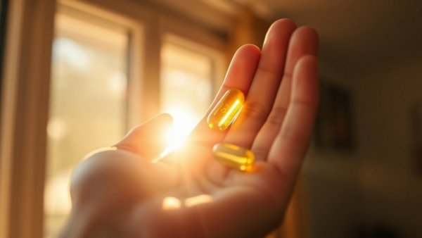 Hand holding Vitamin D capsule in sunlight, Vitamin D Supplements Effectiveness.