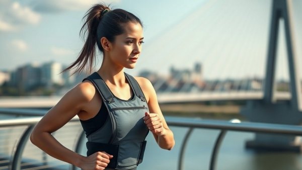 Athletic woman exercising with weighted vest on bridge, showcasing benefits.