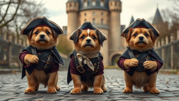 Dogs as musketeers for National Train Your Dog Month 2026.
