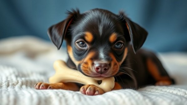 Young puppy chewing on a bone, related to 'can dogs eat cartilage'.