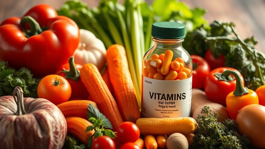 Vibrant vegetables and vitamins highlight essential nutrition for vegetarians.